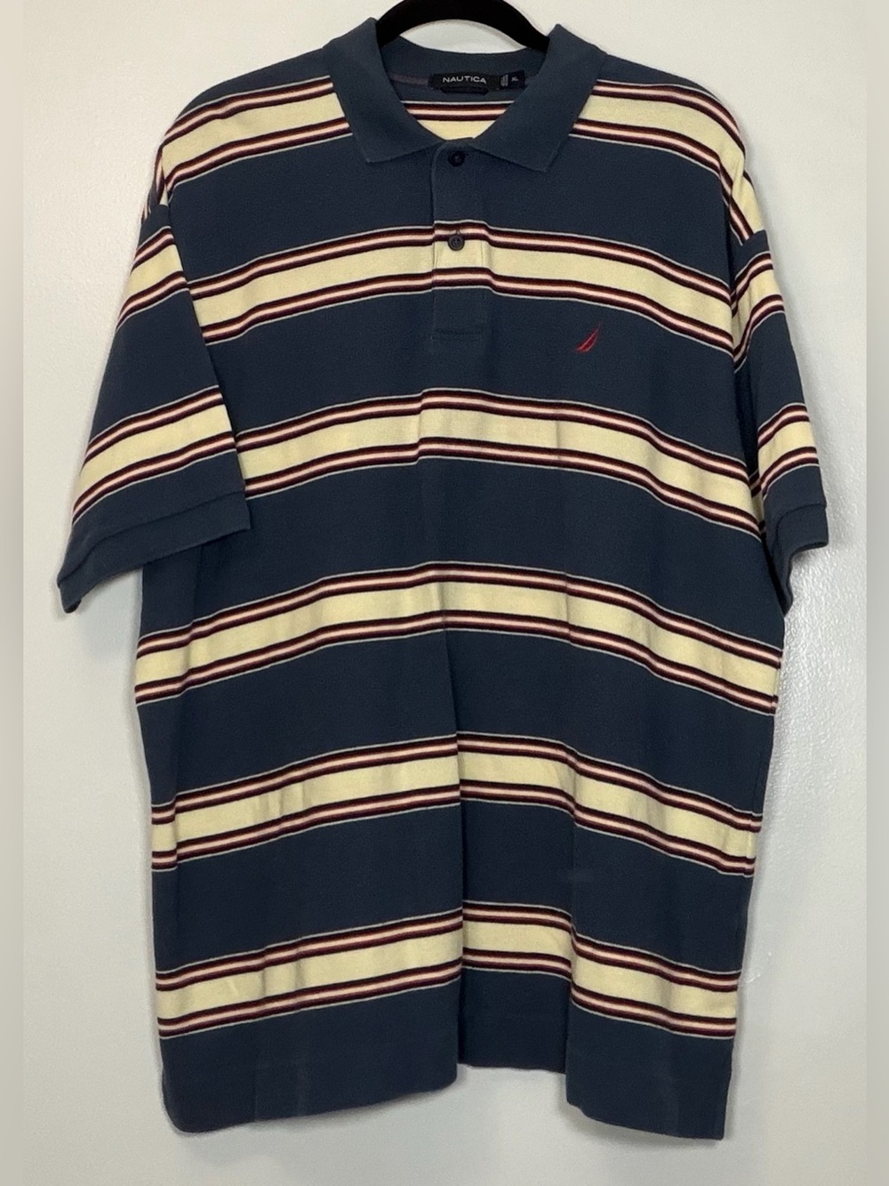 Vintage Y2K Nautica Navy Polo with Cream and Burgundy Stripes